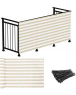 Real Scene Effect of Windscreen4less 3'x15' Beige with White Strips Deck Balcony Privacy Screen for Deck Pool Fence Railings Apartment Balcony Privacy Screen for Patio Yard Porch Chain Link Fence Condo with Zip Ties (3 Year Warranty)-Custom Sizes Available
