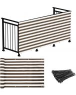 Real Scene Effect of Windscreen4less 3'x15' Brown with White Strips Deck Balcony Privacy Screen for Deck Pool Fence Railings Apartment Balcony Privacy Screen for Patio Yard Porch Chain Link Fence Condo with Zip Ties (3 Year Warranty)-Custom Sizes Available(Customized) 