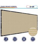 Windscreen4less 5ft x 25ft Heavy Duty Privacy Fence Screen in Color Beige with Brass Grommet 88% Blockage Windscreen Outdoor Mesh Fencing Cover Netting 150GSM Fabric (3 Year Warranty)-Custom Sizes Available