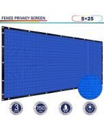 Windscreen4less 5ft x 25ft Heavy Duty Privacy Fence Screen in Color Blue with Brass Grommet 88% Blockage Windscreen Outdoor Mesh Fencing Cover Netting 150GSM Fabric (3 Year Warranty)-Custom Sizes Available