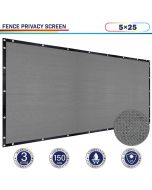 Windscreen4less 5ft x 25ft Heavy Duty Privacy Fence Screen in Color Gray with Brass Grommet 88% Blockage Windscreen Outdoor Mesh Fencing Cover Netting 150GSM Fabric (3 Year Warranty)-Custom Sizes Available
