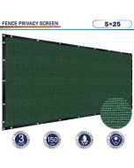 Windscreen4less 5ft x 25ft Heavy Duty Privacy Fence Screen in Color Dark Green with Brass Grommet 88% Blockage Windscreen Outdoor Mesh Fencing Cover Netting 150GSM Fabric (3 Year Warranty)-Custom Sizes Available