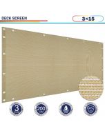 Windscreen4less 3'x15' Beige Deck Balcony Privacy Screen for Deck Pool Fence Railings Apartment Balcony Privacy Screen for Patio Yard Porch Chain Link Fence Condo with Zip Ties (3 Year Warranty)-Custom Sizes Available