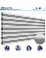 Windscreen4less 3'x15' Gray with White Strips Deck Balcony Privacy Screen for Deck Pool Fence Railings Apartment Balcony Privacy Screen for Patio Yard Porch Chain Link Fence Condo with Zip Ties (3 Year Warranty)-Custom Sizes Available