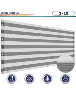 Windscreen4less 3'x15' Gray with White Strips Deck Balcony Privacy Screen for Deck Pool Fence Railings Apartment Balcony Privacy Screen for Patio Yard Porch Chain Link Fence Condo with Zip Ties (3 Year Warranty)-Custom Sizes Available(Customized) 