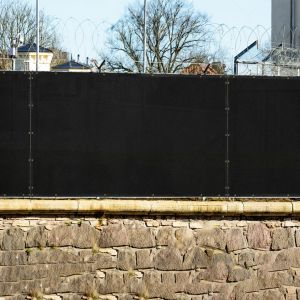 Real Scene Effect of Windscreen4less 4ft x 12ft Heavy Duty Privacy Fence Screen in Color Black with Brass Grommet 88% Blockage Windscreen Outdoor Mesh Fencing Cover Netting 150GSM Fabric (3 Year Warranty)-Custom Sizes Available