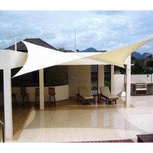 Real Scene Effect of 180GSM PE-Permeable No Grommet Curved Rectangle Sun Shade Sail