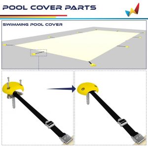 Real Scene Effect of Windscreen4less Pool Cover Fixed Straps Set for Inground Pool Safety Covers Tighten Bolts Plates Included