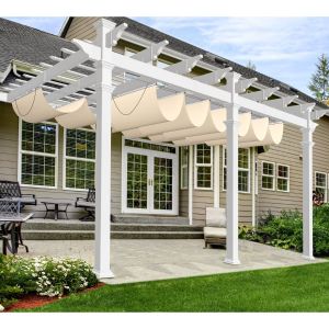 Real Scene Effect of Windscreen4less Retractable Canopy Replacement Cover for Pergola Slide On Wire Shade Cover Awning for Gazebo Trellis Hot Tub Top Cover Patio Deck Yard Porch 90% UV Blockage 3ft W x 12ft L Beige 220GSM (1 Year Warranty)-Custom Sizes Available