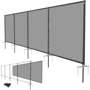 Windscreen4less custom 5FT H x 2-150FT L Color Light Gray Outdoor Fence Fencing Kit with Poles and Rails Ground Spikes Privacy Fence for Dog Yard Pool Garden Safety Chicken Fence Temporary Painted Iron Pole 