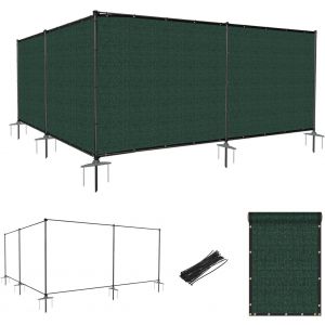 Windscreen4less custom 6FT H x 2-150FT L Color Dark Green Outdoor Fence Fencing Kit with Poles and Rails Ground Spikes Privacy Fence for Dog Yard Pool Garden Safety Chicken Fence Temporary Painted Iron Pole 