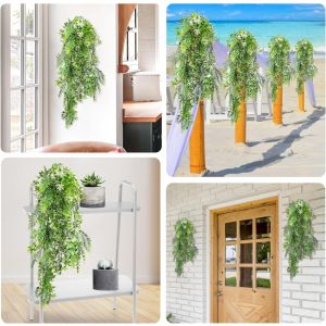 Real Scene Effect of 2 PCS Faux Plants Artificial Leaf Decoration for Home Garden Porch Party Indoor Outdoor (Green White)
