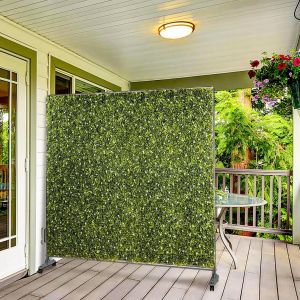 Real Scene Effect of Windscreen4less H 70” x W 60” Mobile Privacy Fence Hedge Divider with Wheels Movable Backdrops Room Space Divider Office Decor with Artificial Green Grass on Both Sides