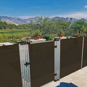 Real Scene Effect of Windscreen4less 6’ H X 2.5’ W Brown Outdoor Fence Gate for Pool Garden Backyard Fence Porch Entry Way Door Gate Removable 