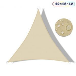 Real Scene Effect of Shecraf  Waterproof 12ft x 12ft x 12ft Triangle Curve Edge in Color Beige Sun Shade Sail