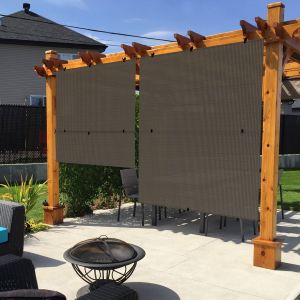 Real Scene Effect of Windscreen4less 7ft W x 6ft H Sun Shade Curtain Foldable Shade Fabric UV Blockage for Deck Pergola Yard Gazebo Patio Outdoor Indoor, Brown (3 Year Warranty)-Custom Sizes Available