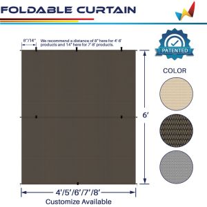 Windscreen4less 7ft W x 6ft H Sun Shade Curtain Foldable Shade Fabric UV Blockage for Deck Pergola Yard Gazebo Patio Outdoor Indoor, Brown (3 Year Warranty)-Custom Sizes Available