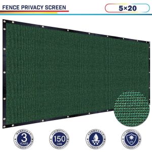 Windscreen4less 5ft x 20ft Heavy Duty Privacy Fence Screen in Color Dark Green with Brass Grommet 88% Blockage Windscreen Outdoor Mesh Fencing Cover Netting 150GSM Fabric (3 Year Warranty)-Custom Sizes Available