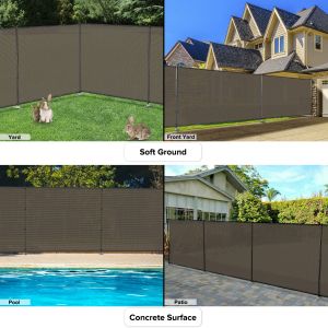 Real Scene Effect of Windscreen4less Custom Size 5ft x 1-150ft Brown Outdoor Fence Fencing Kit with Poles and Rails Ground Spikes Privacy Fence for Dog Yard Pool Garden Safety Chicken Fence Temporary Painted Iron Pole w/3-Year Warranty