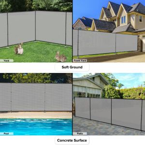 Real Scene Effect of Windscreen4less custom 5FT H x 2-150FT L Color Light Gray Outdoor Fence Fencing Kit with Poles and Rails Ground Spikes Privacy Fence for Dog Yard Pool Garden Safety Chicken Fence Temporary Painted Iron Pole 