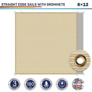 Windscreen4less 6ft x 12ft Pergola Shade Cover with Grommets, Rectangle Sun Shade Sail for Outdoor, Patio, Garden, Backyard, Beige  (3 Year Warranty) - Customized Sizes Available