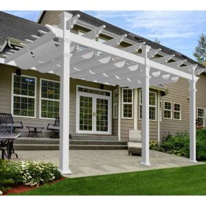 Real Scene Effect of Windscreen4less Retractable Canopy Replacement Cover for Pergola Slide On Wire Shade Cover Awning for Gazebo Trellis Hot Tub Top Cover Patio Deck Yard Porch 90% UV Blockage 3ft W x 12ft L Light Gray 220GSM (1 Year Warranty)-Custom Sizes Available