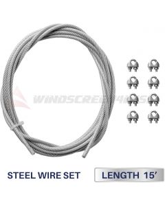 Windscreen4less Shade Sail Wire Rope and 8 Pcs Clips, Vinyl Coated Wire Cable Galvanized Metal Clamp, 3/16-Inch x 15ft