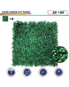 Windscreen4less 20"x20" Artificial Faux Ivy Leaf Decorative Fence Screen Boxwood Leaves Fence Patio Panel, Dark Green 6 Pcs