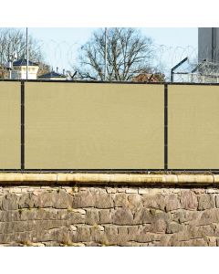 Real Scene Effect of Windscreen4less 4ft x 25ft Heavy Duty Privacy Fence Screen in Color Beige with Brass Grommet 88% Blockage Windscreen Outdoor Mesh Fencing Cover Netting 150GSM Fabric (3 Year Warranty)-Custom Sizes Available