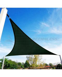 Real Scene Effect of Windscreen4less Custom Size 5-24ft x 5-24ft x 5-34ft Triangle Straight Edge Sun Shade Sail Canopy in Color Dark Green for Outdoor Patio Backyard UV Block Awning with Steel D-Rings 180GSM (3 Year Warranty)
