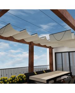 Real Scene Effect of Windscreen4less Retractable Shade Canopy Replacement Cover for Pergola Frame Slide on Wire Cable Wave Drop Shade Cover Shade Sail Awning for Patio Deck Yard Porch 3ft W x 16ft L Beige (3 Year Warranty)-Custom Sizes Available