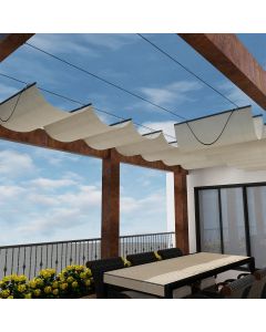 Real Scene Effect of Windscreen4less Retractable Shade Canopy Replacement Cover for Pergola Frame Slide on Wire Cable Wave Drop Shade Cover Shade Sail Awning for Patio Deck Yard Porch 4ft W x 16ft L Beige (3 Year Warranty)-Custom Sizes Available