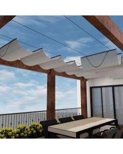 Real Scene Effect of Windscreen4less Retractable Shade Canopy Replacement Cover for Pergola Frame Slide on Wire Cable Wave Drop Shade Cover Shade Sail Awning for Patio Deck Yard Porch 7ft W x 12ft L Light Gray (3 Year Warranty)-Custom Sizes Available