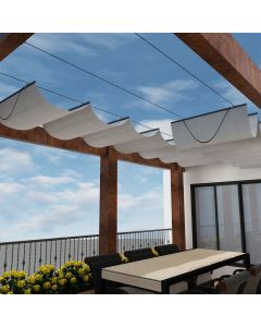 Real Scene Effect of Windscreen4less Retractable Shade Canopy Replacement Cover for Pergola Frame Slide on Wire Cable Wave Drop Shade Cover Shade Sail Awning for Patio Deck Yard Porch 4ft W x 12ft L Light Gray (3 Year Warranty)-Custom Sizes Available