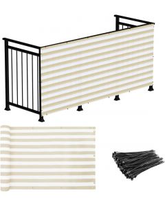 Real Scene Effect of Windscreen4less Custom Size 3ft x 1-320ft Beige with White Strips Deck Balcony Privacy Screen for Deck Pool Fence Railings Apartment Balcony Privacy Screen for Patio Yard Porch Chain Link Fence Condo with Zip Ties (3 Year Warranty)-Custom Sizes Available