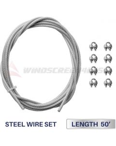 Windscreen4less Shade Sail Wire Rope and 8 Pcs Clips, Vinyl Coated Wire Cable Galvanized Metal Clamp, 3/16-Inch x 50ft