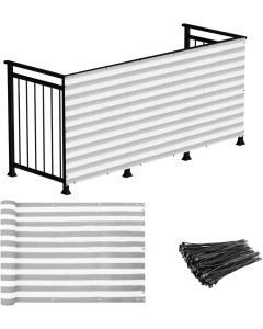 Real Scene Effect of Windscreen4less Custom Size 3ft x 1-320ft Gray with White Strips Deck Balcony Privacy Screen for Deck Pool Fence Railings Apartment Balcony Privacy Screen for Patio Yard Porch Chain Link Fence Condo with Zip Ties (3 Year Warranty)-Custom Sizes Available
