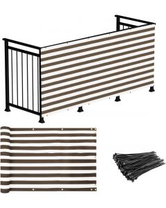 Real Scene Effect of Windscreen4less Custom Size 3ft x 1-320ft Brown with White Strips Deck Balcony Privacy Screen for Deck Pool Fence Railings Apartment Balcony Privacy Screen for Patio Yard Porch Chain Link Fence Condo with Zip Ties (3 Year Warranty)-Custom Sizes Available