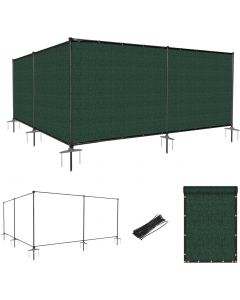 Windscreen4less custom 6FT H x 2-150FT L Color Dark Green Outdoor Fence Fencing Kit with Poles and Rails Ground Spikes Privacy Fence for Dog Yard Pool Garden Safety Chicken Fence Temporary Painted Iron Pole 