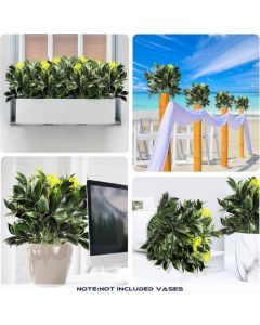 Real Scene Effect of 1 PC Artificial Bushes Plants Stems Faux Plant Greenery Decoration for Indoor Outdoor (Green Yellow)