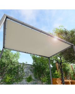 Real Scene Effect of Windscreen4less Custom Size Terylene Waterproof 2-24ft x 2-40ft Rectangle Straight Edge Sun Shade Sail Canopy With Grommets in Color Beige for Outdoor Patio Backyard UV Block Awning with Steel D-Rings (3 Year Warranty)
