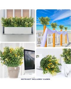 Real Scene Effect of 2 PCS Artificial Bushes Plants Stems Faux Plant Greenery Decoration for Indoor Outdoor (Green Orange)