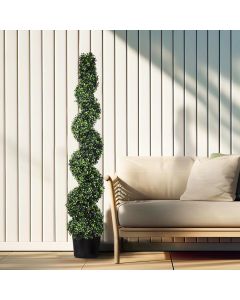 Real Scene Effect of 1 Pack 5ft Tall Artificial Boxwood Spiral Tree with Pot Fake Greenery Tree Decoration for Home Porch Office