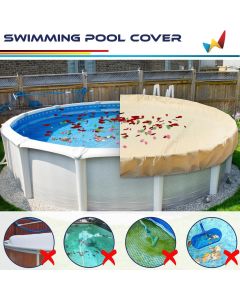 Real Scene Effect of Windscreen4less Beige Pool Cover for Above Ground Pools Round Winter Pool Cover for 15ft Swimming Pools, Pool Safety Cover