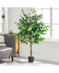 Real Scene Effect of 1 Pack 5ft Tall Artificial Ficus Tree with Pot Fake Greenery Tree Decoration for Home Porch Office