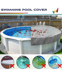 Real Scene Effect of Windscreen4less Light Gray Pool Cover for Above Ground Pools Round Winter Pool Cover for 8ft Swimming Pools, Pool Safety Cover