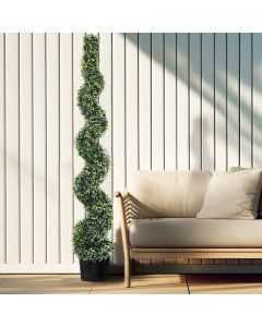 Real Scene Effect of 1 Pack 6ft Tall Artificial Boxwood Spiral Tree with Pot Fake Greenery Tree Decoration for Home Porch Office