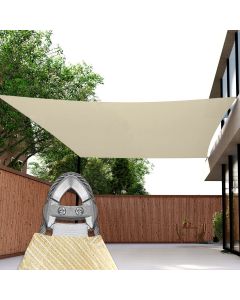 Real Scene Effect of Windscreen4less Steel Wired Beige Rectangle 24ft x 24ft A-Ring Reinforcement Heavy Duty Strengthen Durable(260GSM)-Galvanized Cable Enhanced Large Sun Shade Sail - 7 Year Warranty