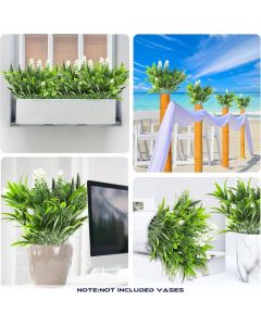 Real Scene Effect of 1 PC Artificial Bushes Plants Stems Faux Plant Greenery Decoration for Indoor Outdoor (Green White)