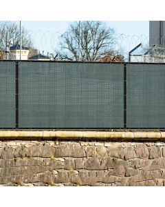 Real Scene Effect of Windscreen4less Custom Size 1-14ft x 1-150ft Fence Privacy Screen Coated Polyester Mesh in Color Dark Green with Brass Grommets 80% Blockage 280GSM w/3-Year Warranty